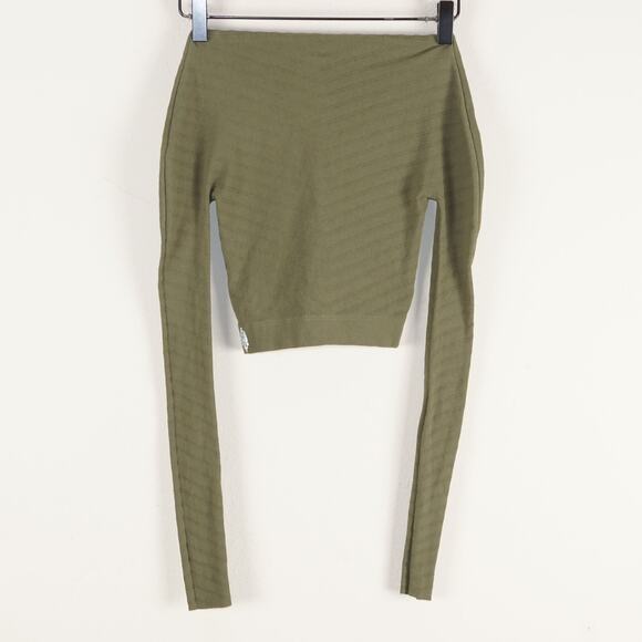 Free People Movement Green Gone Adrift Sheer Long Sleeve Crop Top Sz S - Picture 2 of 6